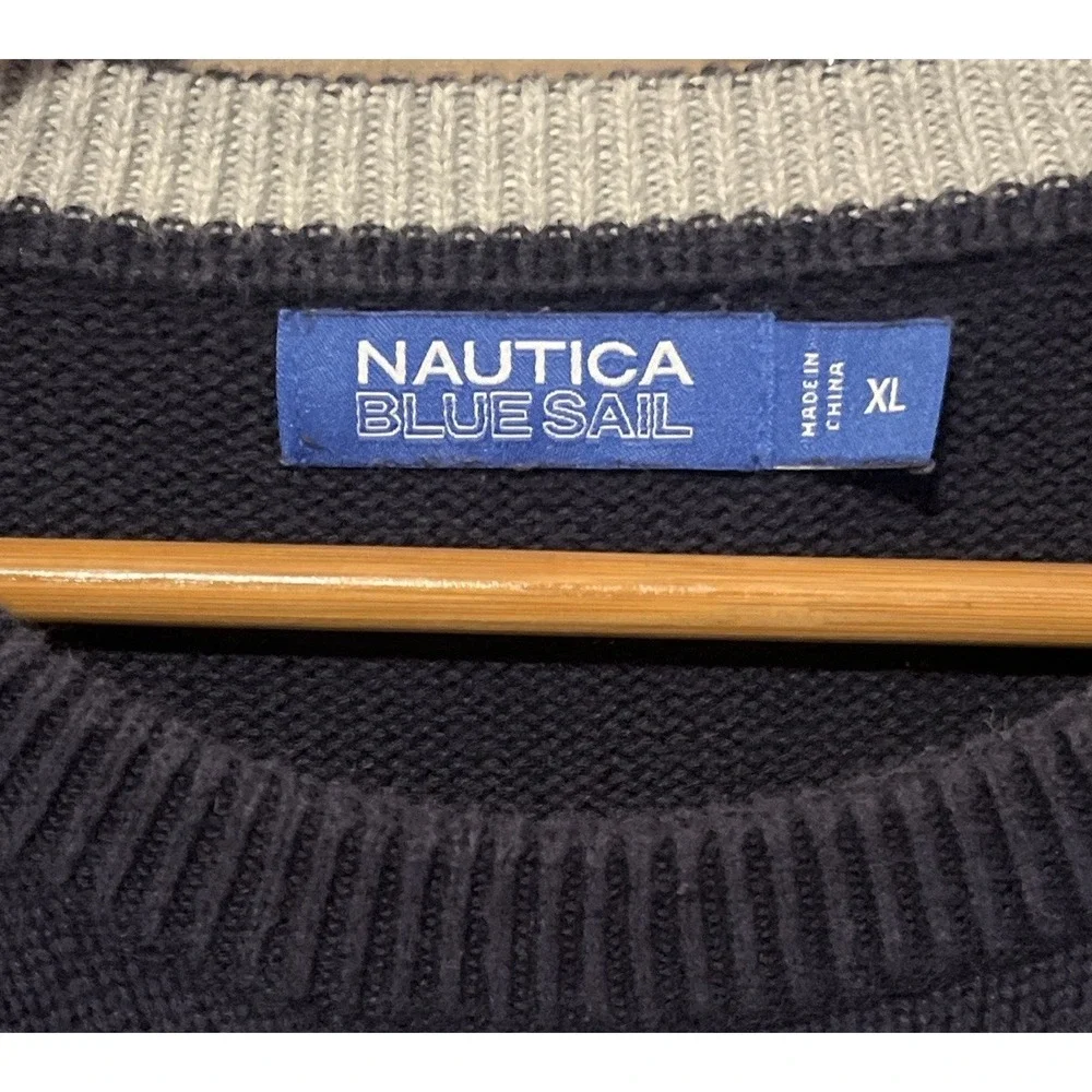 Nautical Anchor Knit Sweater Mens XL Navy Red White Yacht Club‎ Coastal Preppy